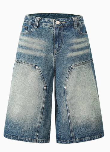 3/4 Denim-Shorts im Verwaschenen Look in Blau