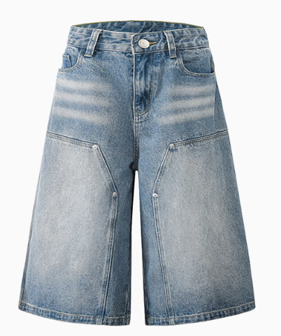 3/4 Denim-Shorts im Verwaschenen Look in Hellblau